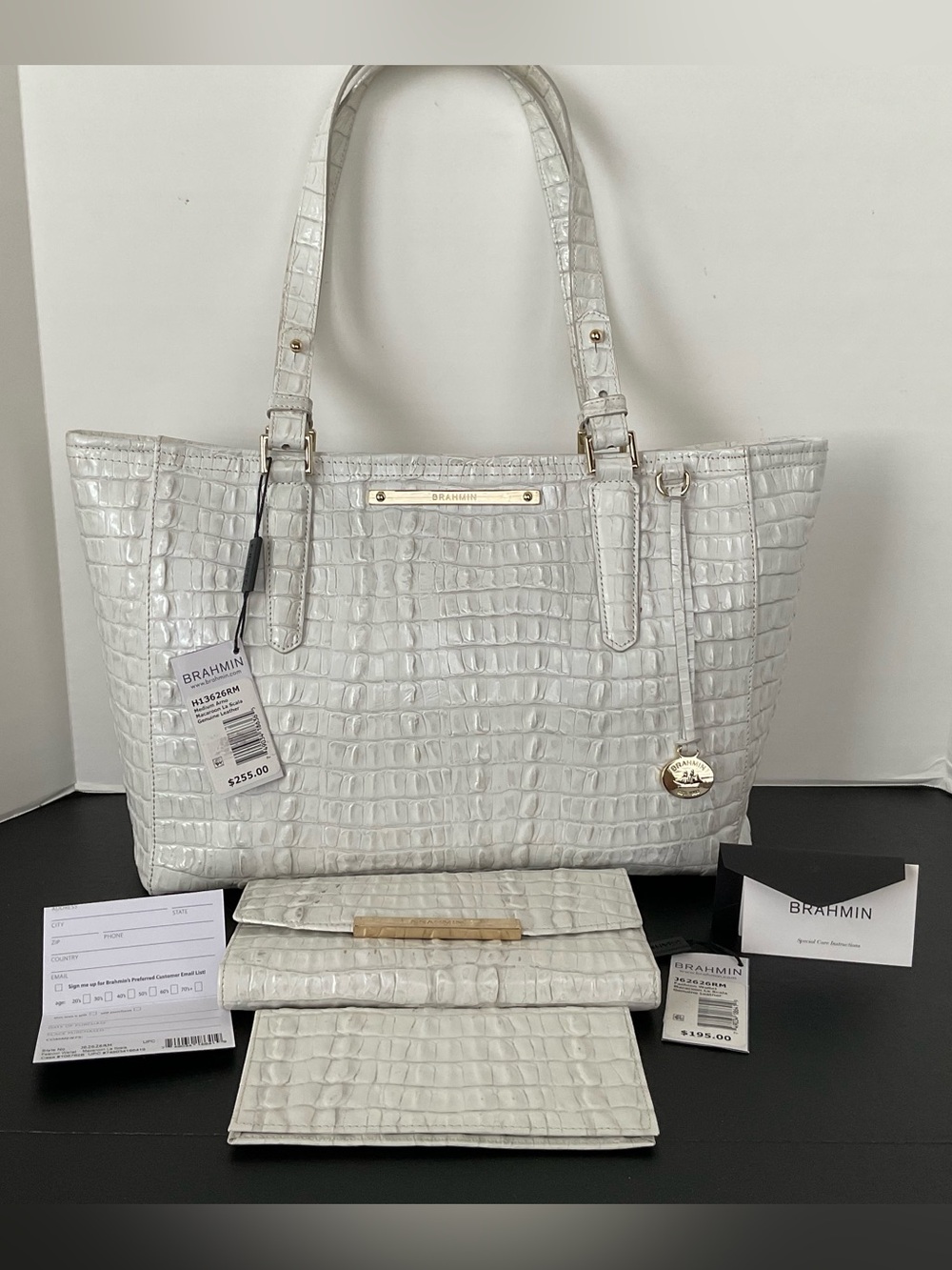 Brahmin Med Arno Macaroon La Scala Croc-Embossed Leather Tote with Wallet